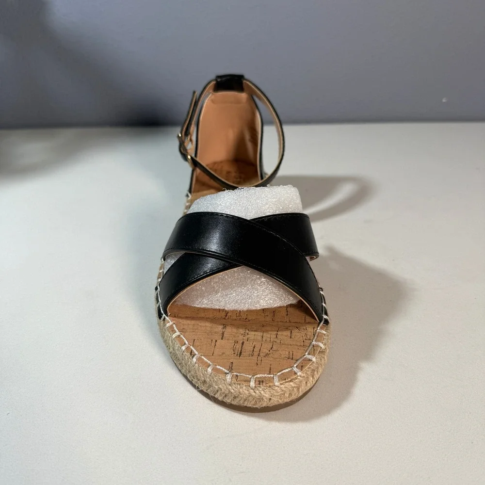 Journee Collection Women Black Espadrille Flat Sandals Ankle Strap‎ Size 8W